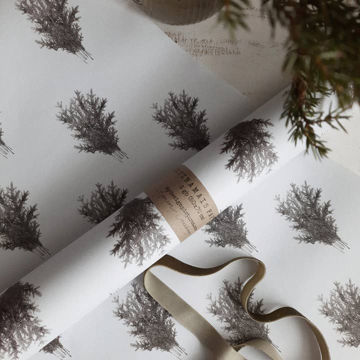 MyDesignPictures - Wholesale Flat Wrap - Set Of 3 Pieces Spruce Branches White Wrapping Paper