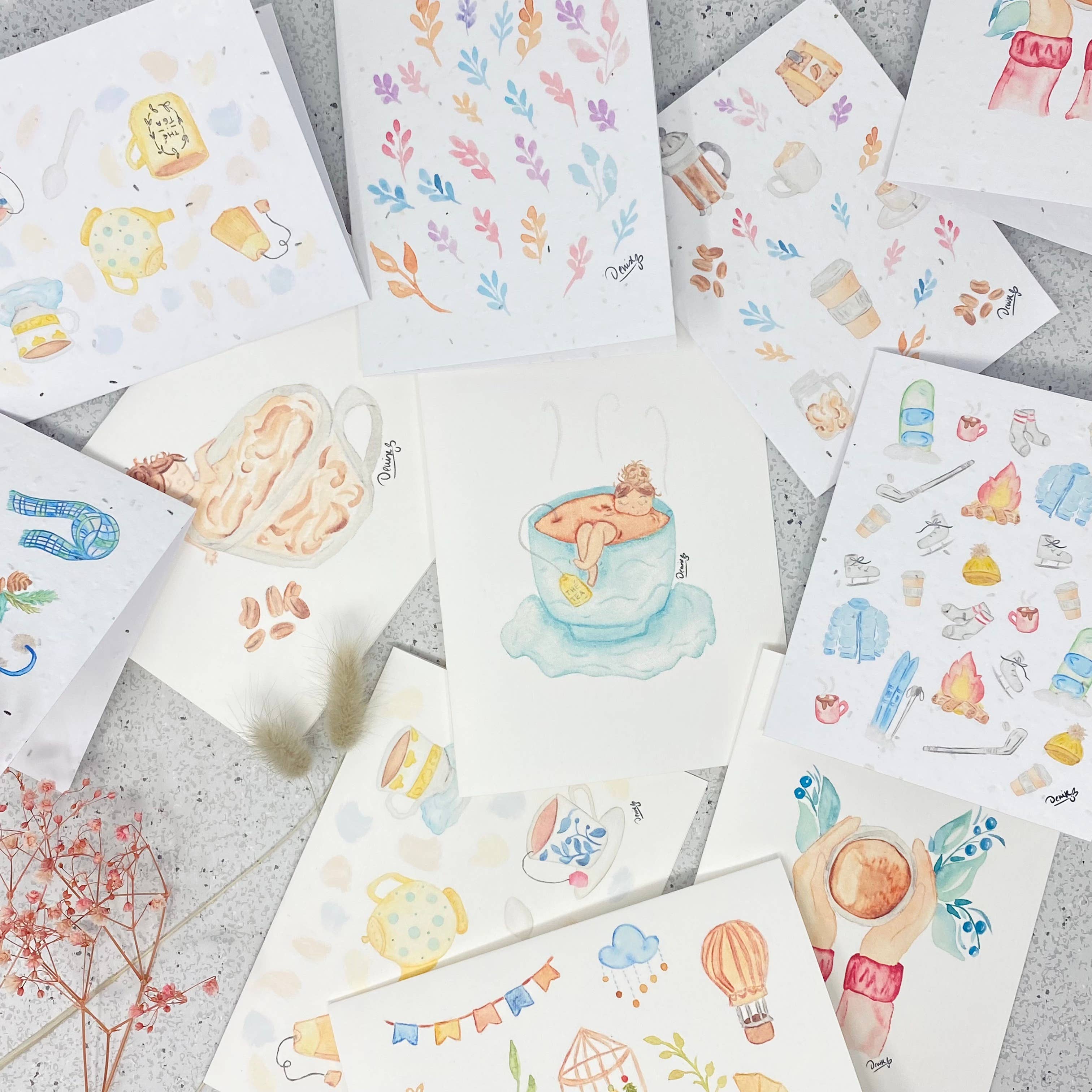 Survival kit de survie - Venta al por mayor Tarjetas de felicitación - Tarjeta de felicitación de la hora del té de Alicia de papel de lino blanco5