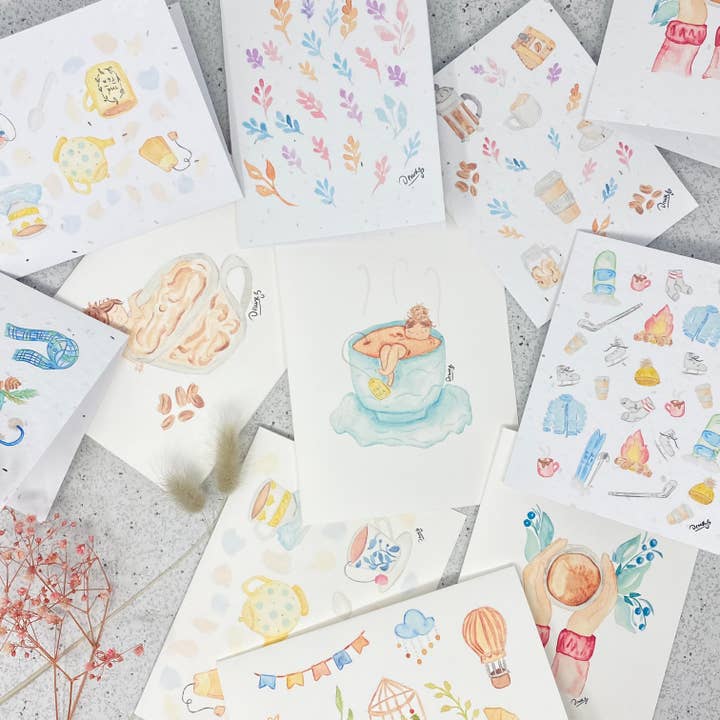 Survival kit de survie - Venta al por mayor Tarjetas de felicitación - Tarjeta de felicitación de la hora del té de Alicia de papel de lino blanco5