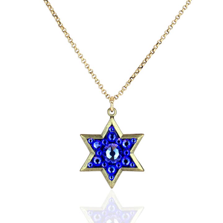 Royal Blue Pavé Six Pointed Crystal Star Necklace for wholesale by Anne Koplik Designs, Inc.