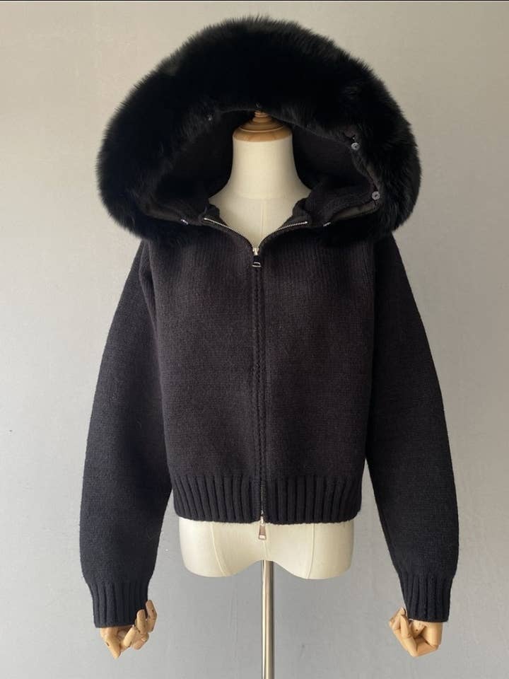 Authentic fox fur zip up sweater for wholesale by Gerlz Furs