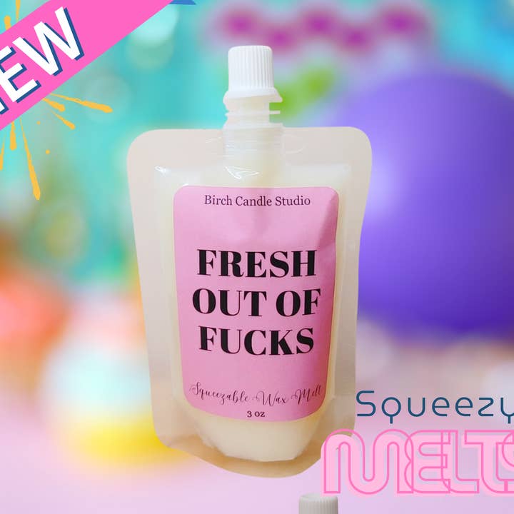 FRESH OUT OF FUCKS Squeezy Melts (Cherry Sandalwood) for wholesale by Birch Candle Studio