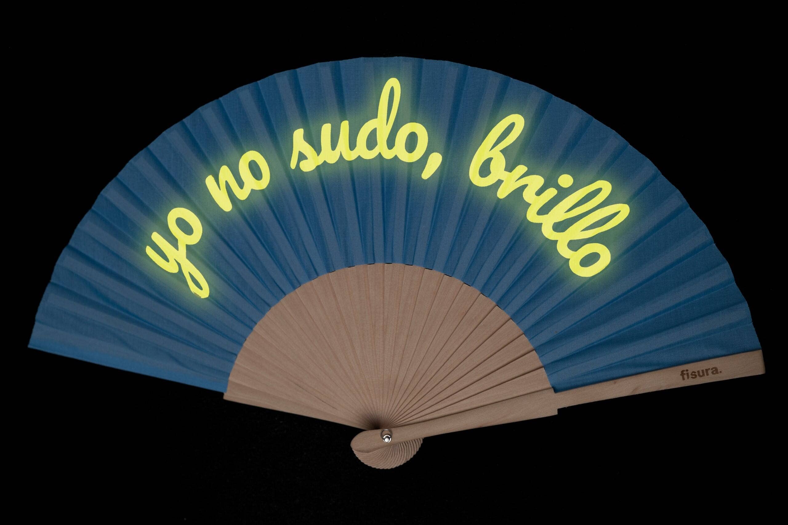Fisura - Wholesale Handheld Folding Fan - “I Don't Sweat, Glow” Fan - Blue - Glows In The Dark.3