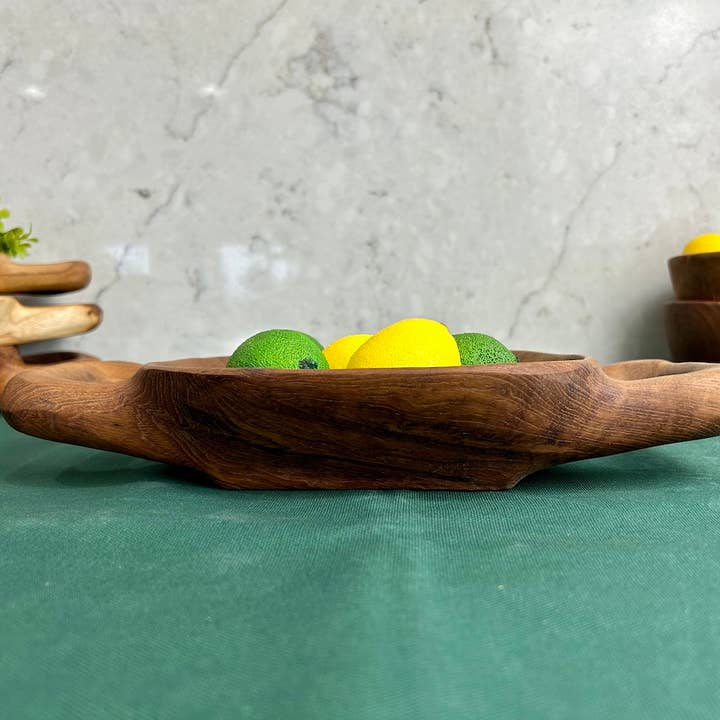 Tuckahoe Hardwoods – Engroshandel Pyntebakke – Rustikt teaktræsfad med håndtag - lille2