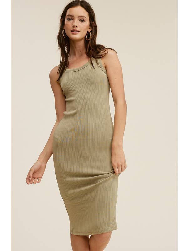Mimosa - Wholesale Dress - Women's - Everyday Solid Ribbed-Knit Tank Bodycon Midi Dress5