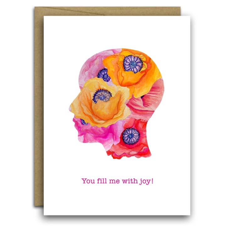 Flower Head Card / Valentine Card / You fill me with joy for wholesale by Fox & Crow Paper co.