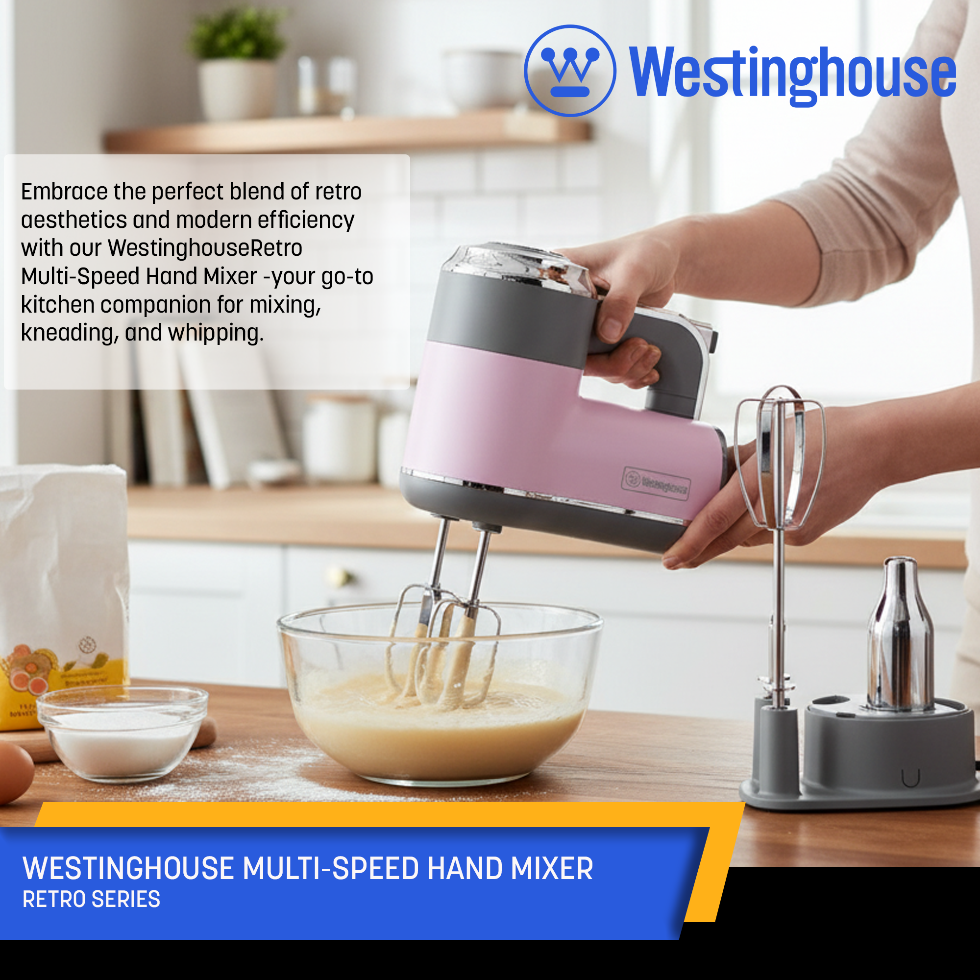 Westinghouse - Wholesale Kitchen Appliance - Westinghouse 5-Speed Hand Mixer with Base - Retro Series3