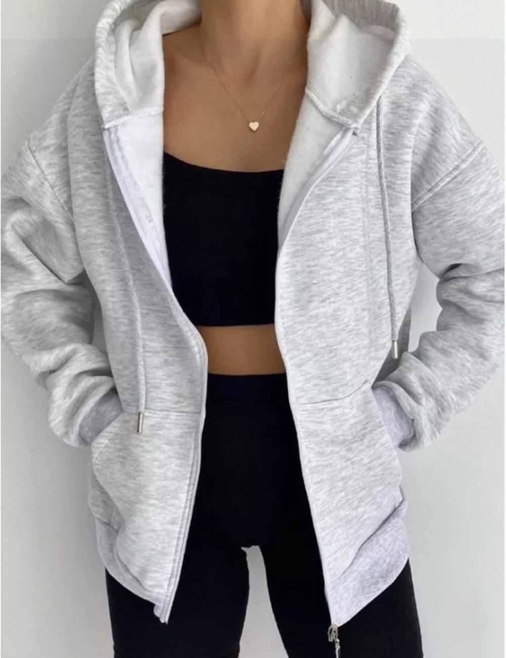 Sweetkama - Vente Sweat-shirt – femme - Sweat à capuche zippé uni pour femme à manches longues9