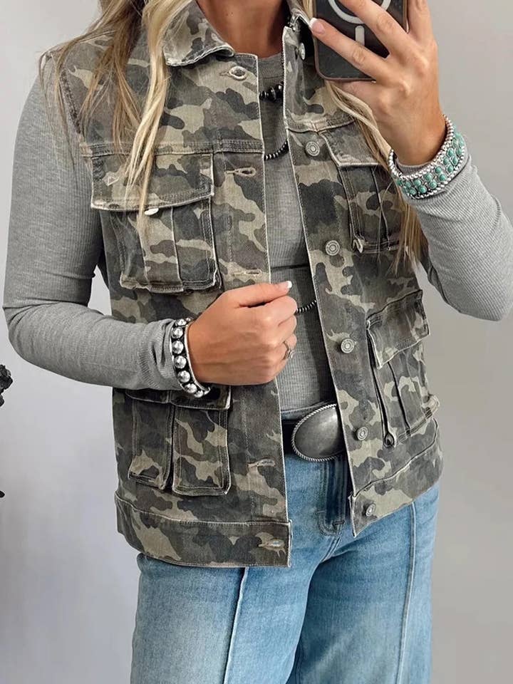VERDE Gilet in Denim Cargo Camo in vendita all'ingrosso su Faire