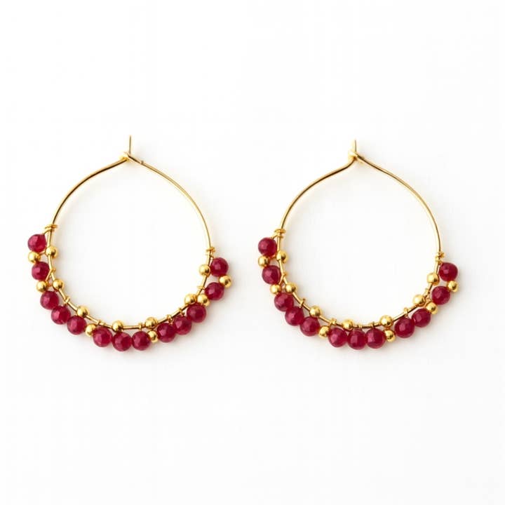 Pendientes tipo argolla en oro y rubí para venta al por mayor de Clary Scott Paris