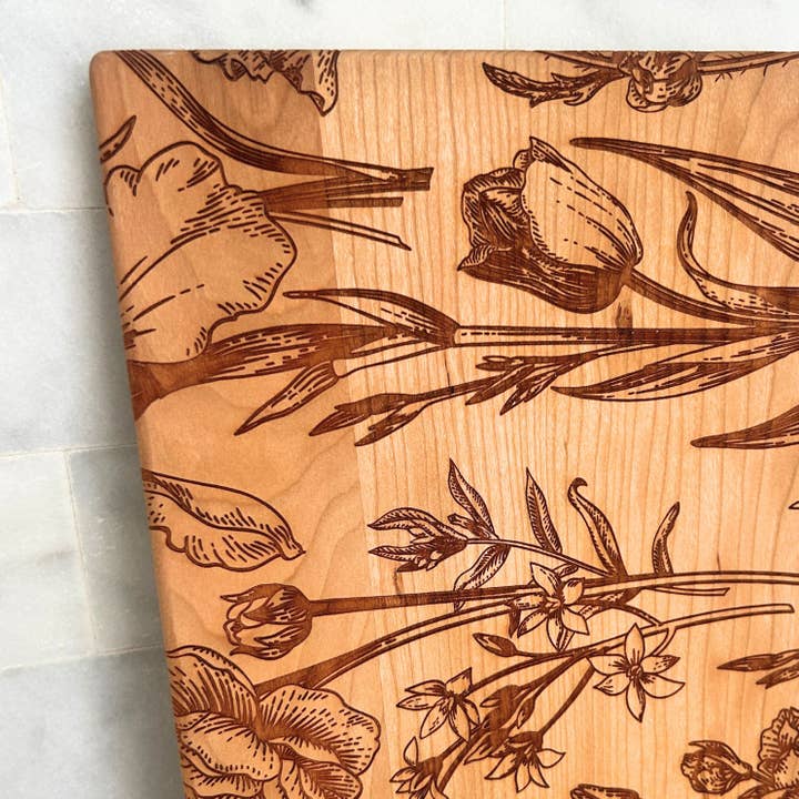 Solid Cherry Wood Vintage Floral Cutting Board for wholesale by Lucca