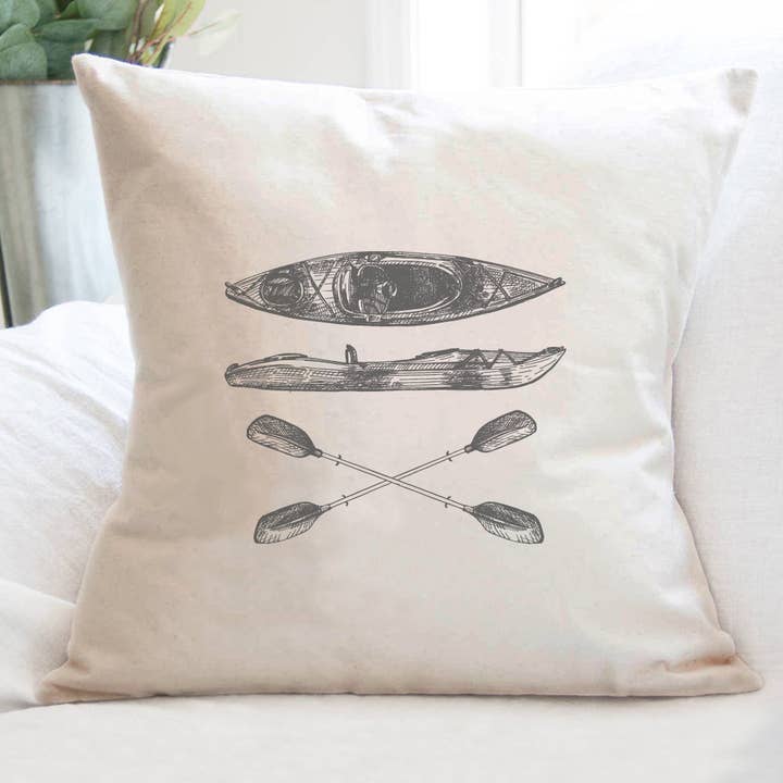 Hand Drawn Kayak - Square Canvas Pillow for wholesale by Cottage Shore