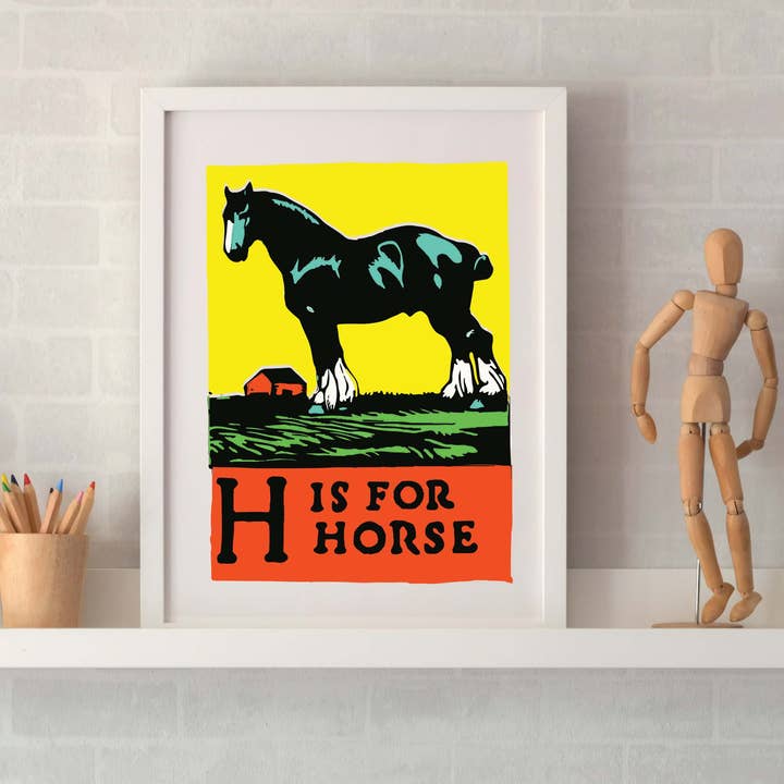 Framed Vintage Alphabet Letter H Nursery Print for wholesale by Lelloliving