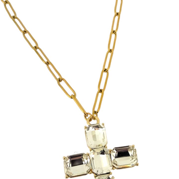 PENDENTE CRUZADO EM ZIRCONITE EM ZIRCONITE EM OURO BRANCO por atacado de Mayachi