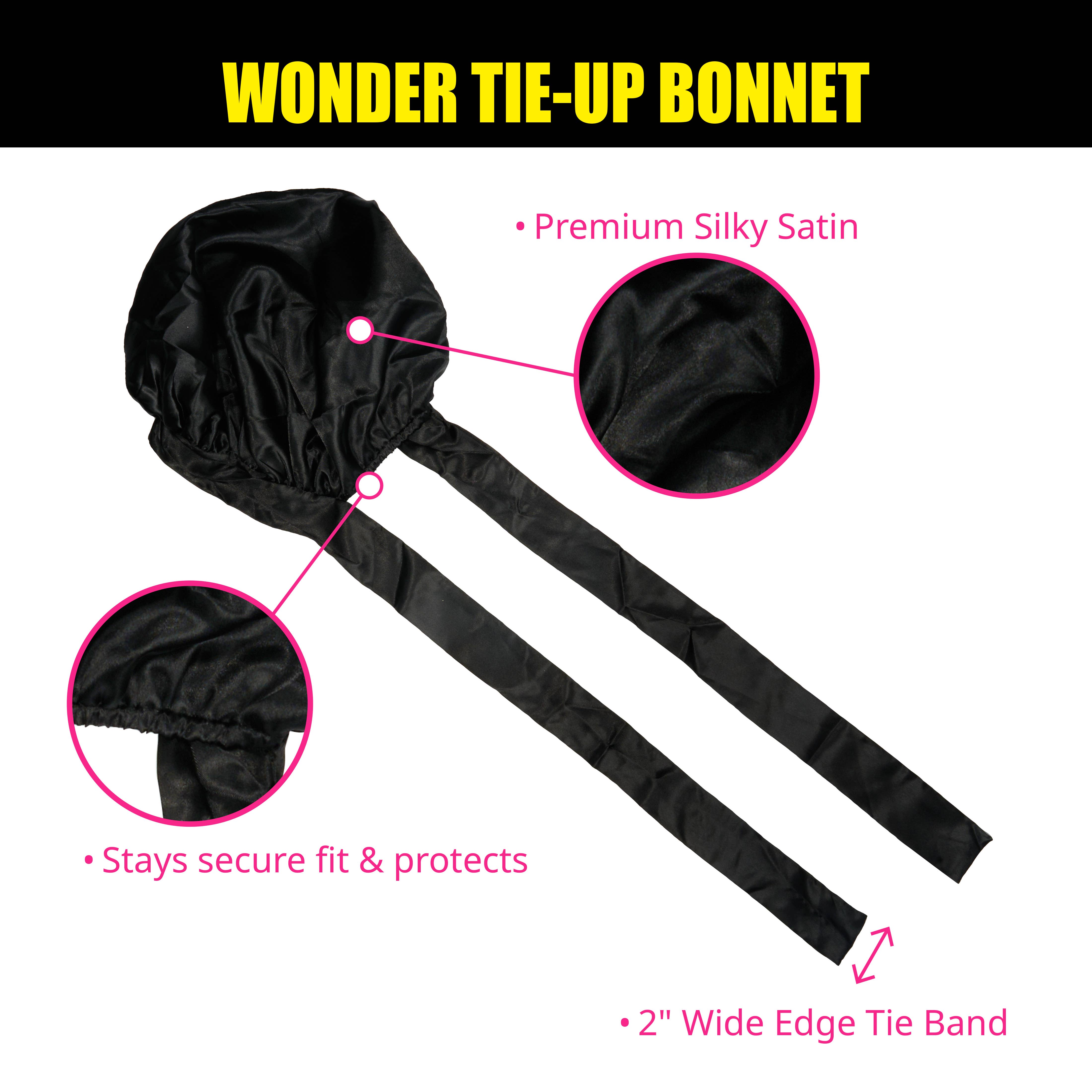 EBIN NEW YORK - Wholesale Sleep Cap / Bonnet - Women's - Wonder Wig Tie-Up Bonnet - Black4