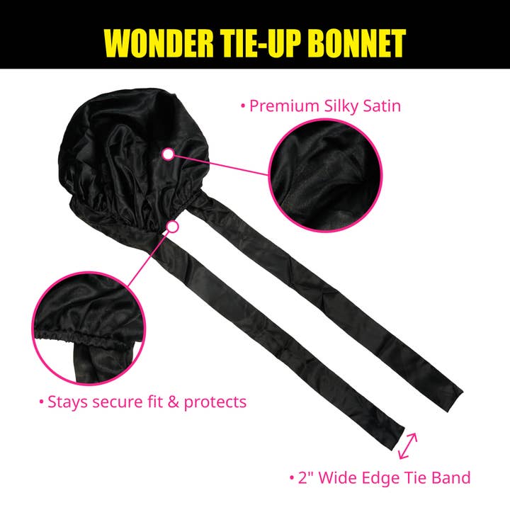 EBIN NEW YORK - Wholesale Sleep Cap / Bonnet - Women's - Wonder Wig Tie-Up Bonnet - Black4