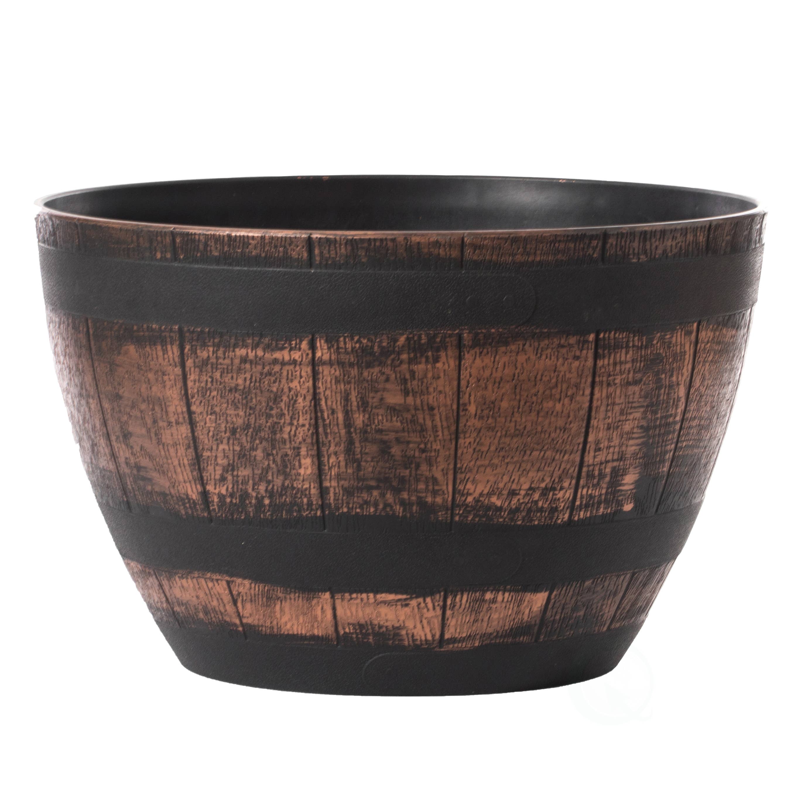 Quickway Imports - Wholesale Plant Pot - Brown Outdoor Rustic Half Barrel Flower Garden Planter Bowl5