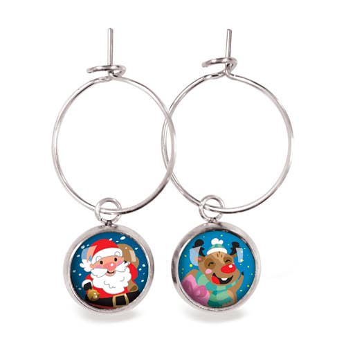 Nomad Santa Claus/Reindeer Creolen für Kinder, silberfarben für den Großhandel von Les Minis d'Emilie Fiala