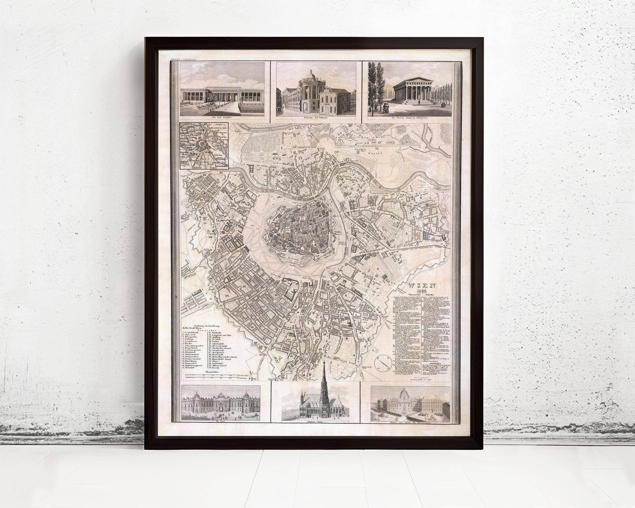 OldCityPrints - Old Maps and Posters - Wholesale Art Print - Old Map of Vienna Wien with engravings Austria 1844 Vintage Map | Vintage Map Wall Art Print0