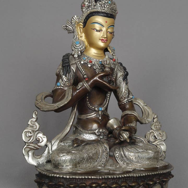 Exotic India Art - Vente Sculpture - Statue de la divinité bouddhiste tibétaine Vajrasattva de 10 pouces du Népal