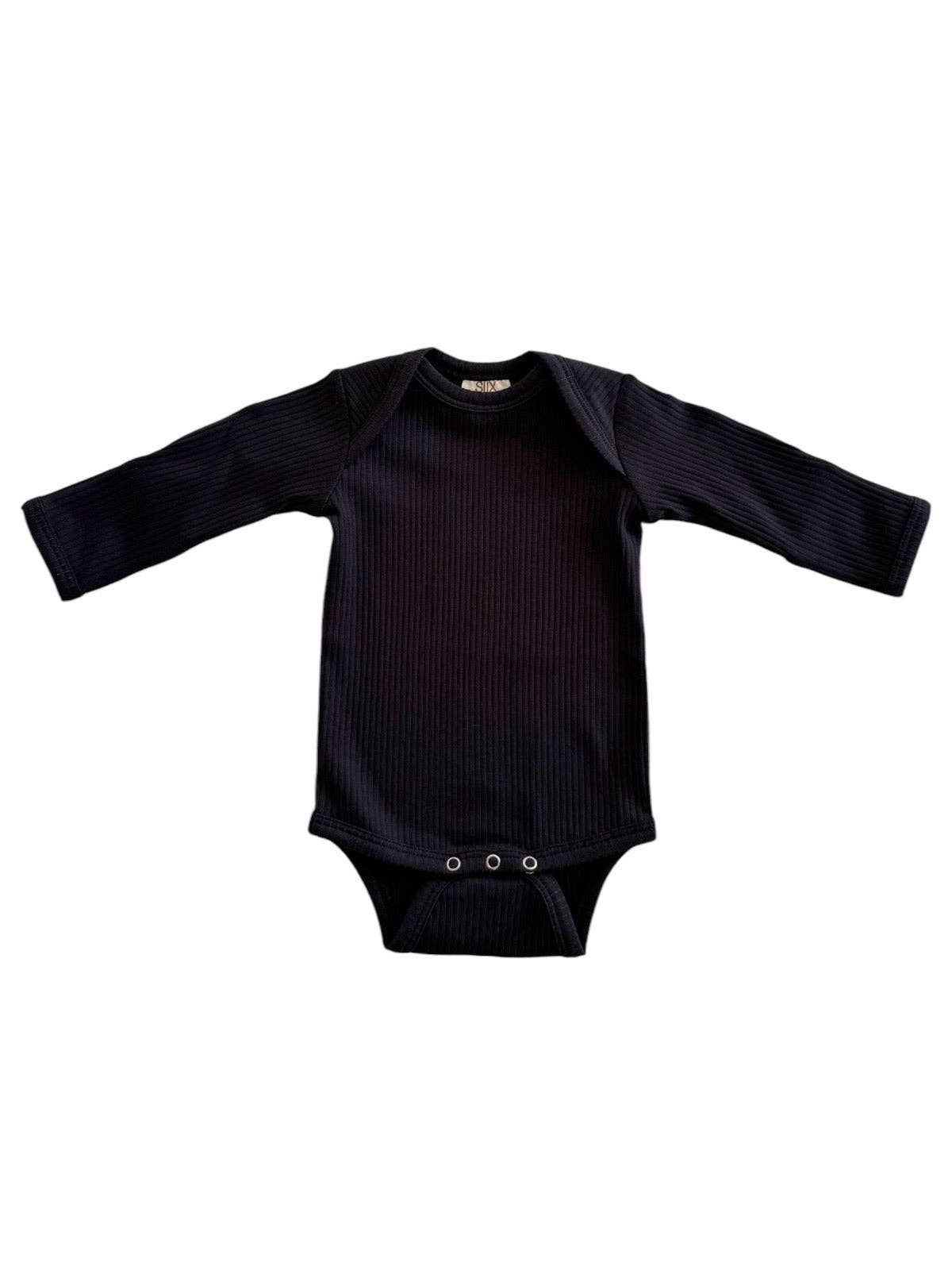 SIIX Collection - Wholesale Bodysuit (Non-Footed) - Baby - Black / Organic Ribbed Long Sleeve Bodysuit3