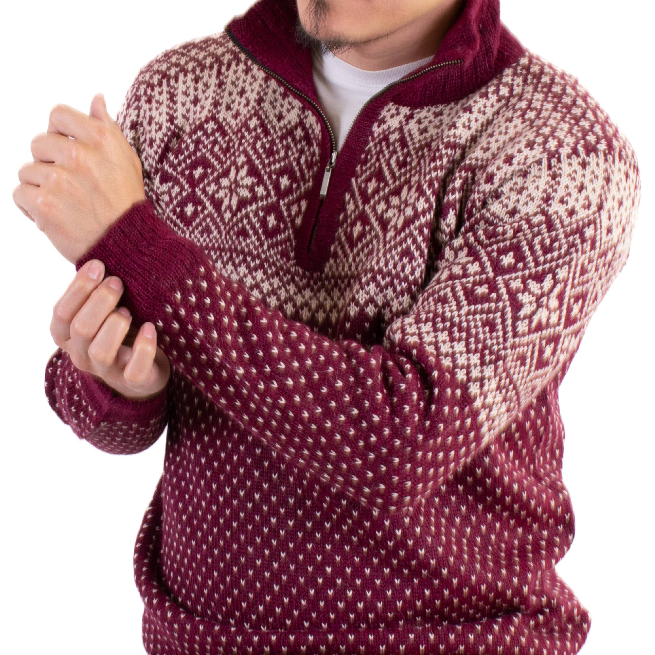 L.A.M Bolivia - Wholesale Gebreide trui - Heren - 100% Alpaca trui La Paz met halve rits en opstaande kraag9