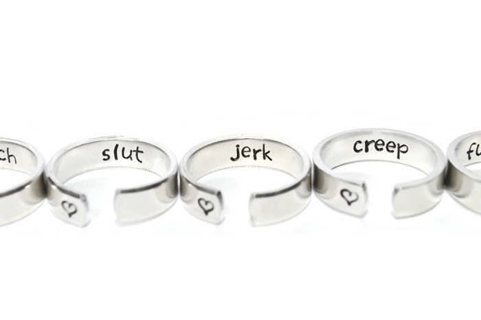 Team Neville - Wholesale Band/Stacked Ring - Hidden Swear Word Adjustable Aluminum Metal Stamped Ring // Creep Jerk Slut Offensive Profanity Bitch2