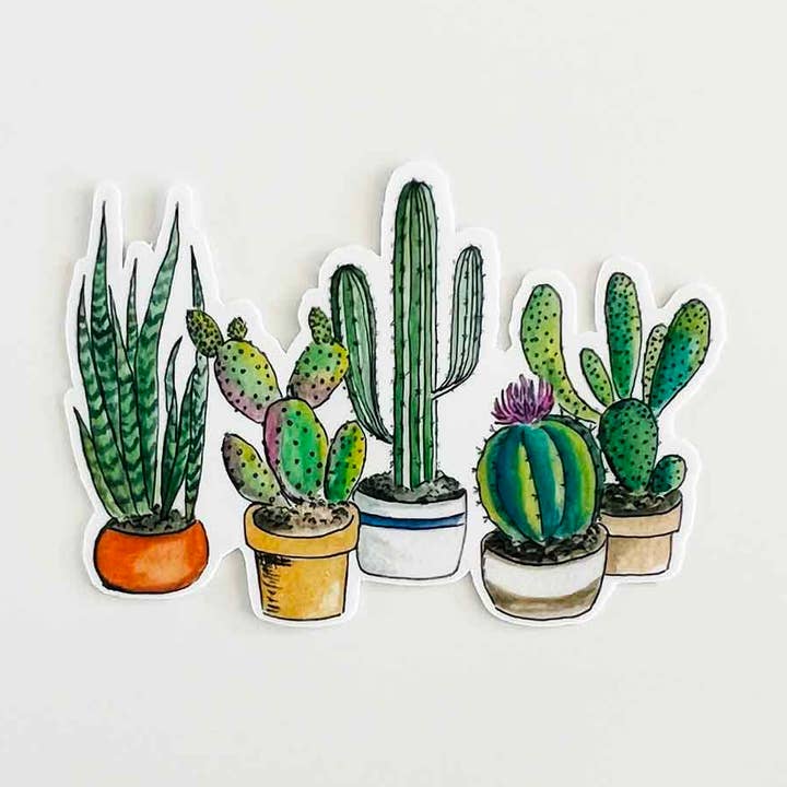 Adhesivo con forma de cactus, 3 pulgadas, con diseño de suculentas, para amantes de las plantas para venta al por mayor de True North Creations