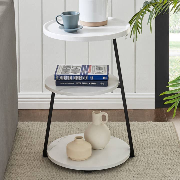 Skylar Round 3-Tier Side Accent Table with Raised Lip Edge for wholesale by Danya B