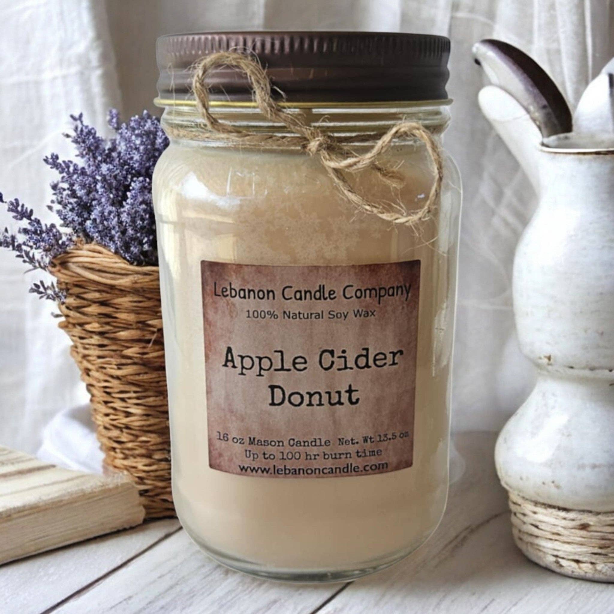 Lebanon Candle Company - Wholesale Jar/Filled Candle - Apple Cider Donut Candle, 16.5oz Mason Jar, 100hr Burn, Scented Soy, Non-Toxic, Highly Scented, Handmade in The USA, Natural Soy Wax, Long Lasting Scent1