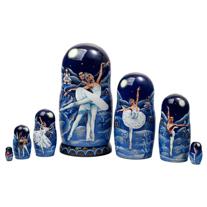 Russian Ballet Swan Lake Nesting Doll 7pc./8" for wholesale by Golden Cockerel