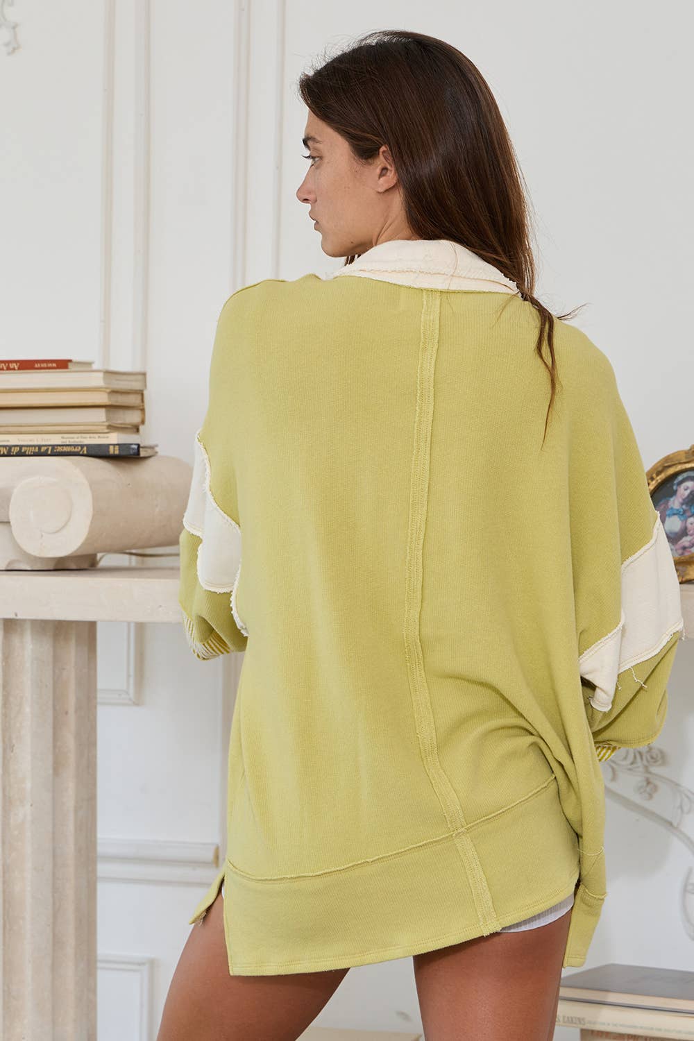 BUCKETLIST INC - Wholesale Knit Top - Women's - T2004 French Terry Knit Color-block Collared Loose Fit Top35