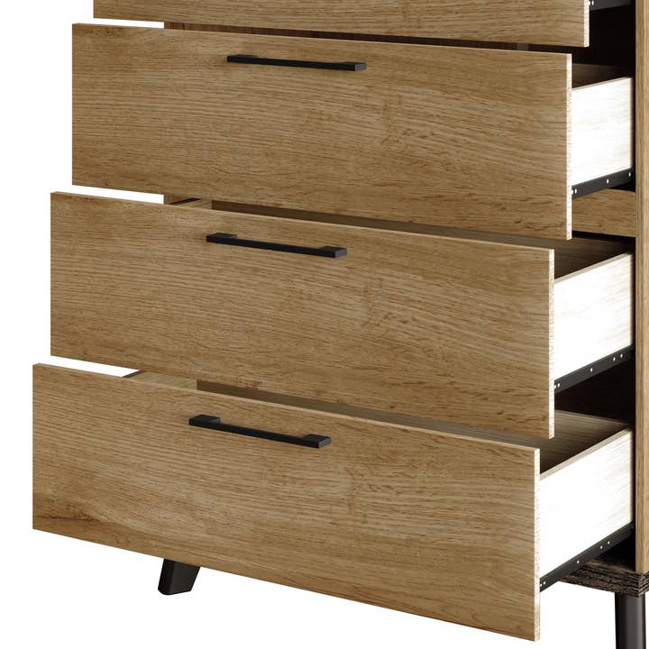 Emersyn 5 Drawer Chest with Smooth-Glide Drawers and Natural Woodgrain, Natural Oak, Easy Assembly for wholesale on Faire7
