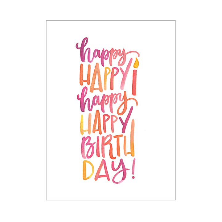 Happy Happy Happy greeting card for wholesale by Katie Elizabeth Lettering