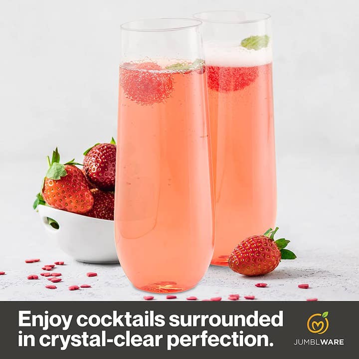 Jumbl - Wholesale Champagne Flute - 24 9-oz. Stemless Disposable Plastic Champagne Flutes, Clear