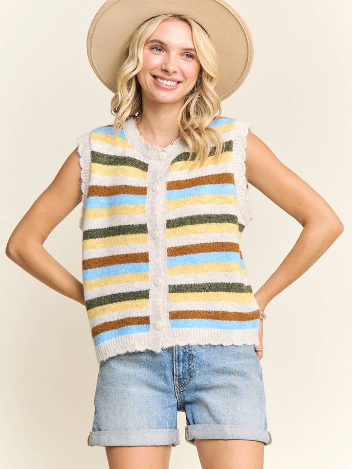 STRIBET STRIKVEST MED KNAPPER FORAN - LESW4169 for engroshandel hos Madelyn