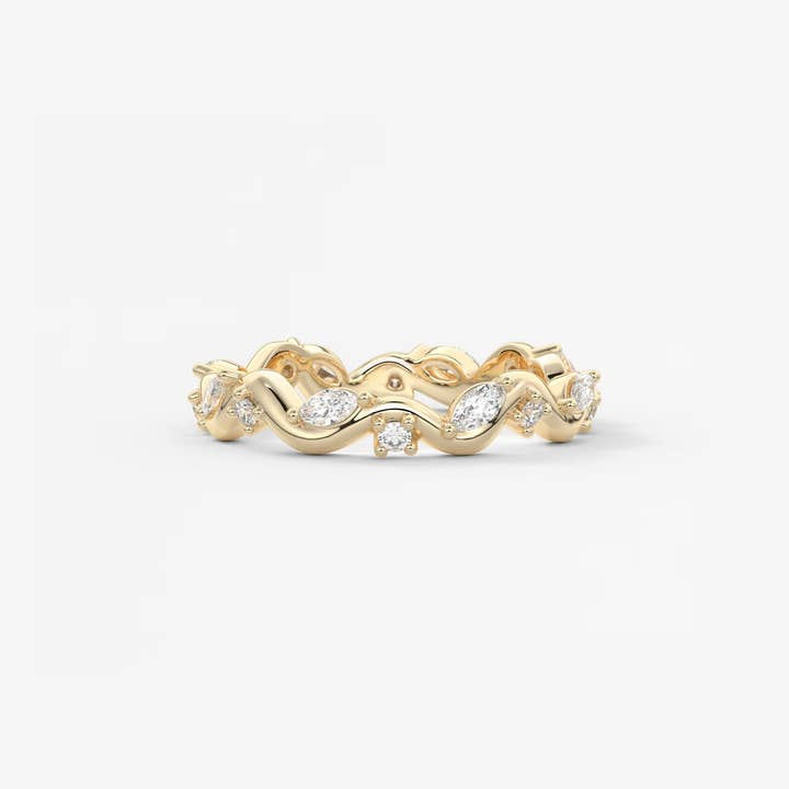 Gold Wave Eternity Band with Alternating Marquise and Round Lab Diamonds for wholesale by Caratina