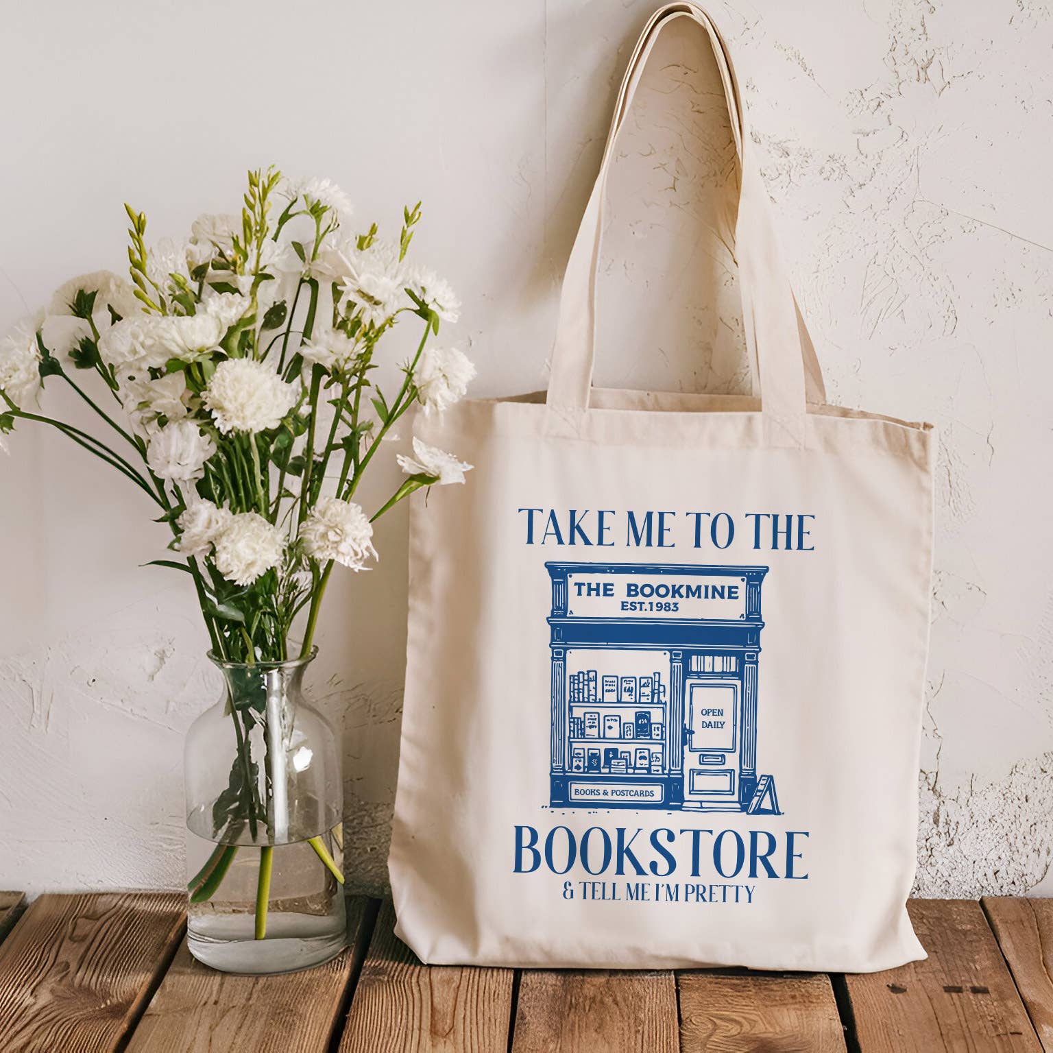 DaisyChainDesignCo - Wholesale Tote Bag - Women's - Bookstore And Tell Me I'm Pretty Canvas Tote Bag