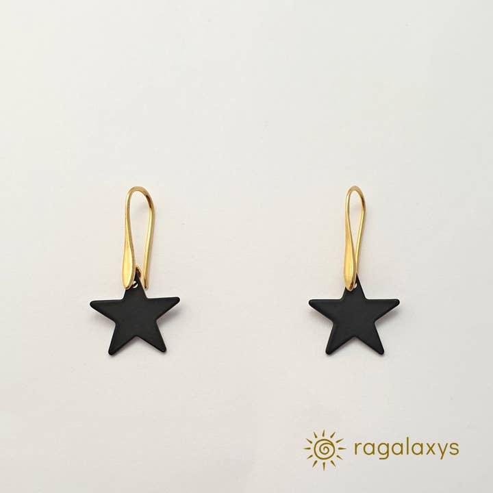 Black Star Earrings - In a jewelry box. for wholesale by Ragalaxys