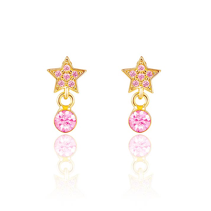 Kleine Luxe Tropfen-Ohrringe | Stern mit rosa Zirkonia für den Großhandel von Girl Nation | Kids Jewelry | Easter Gifts