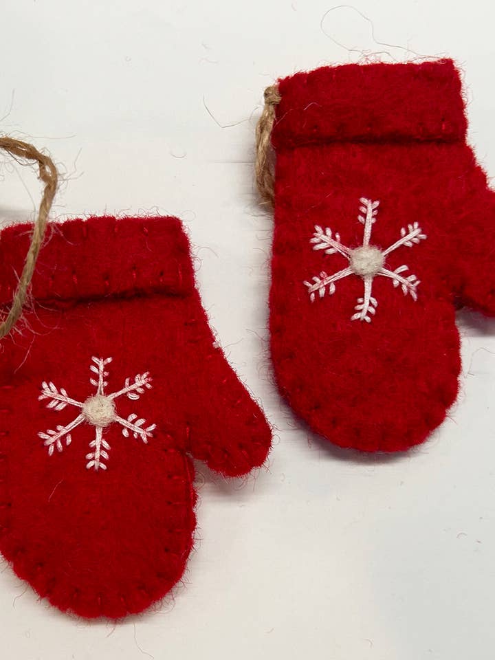 Felted Wool "Red Mitten" ornament for wholesale by cerruti home