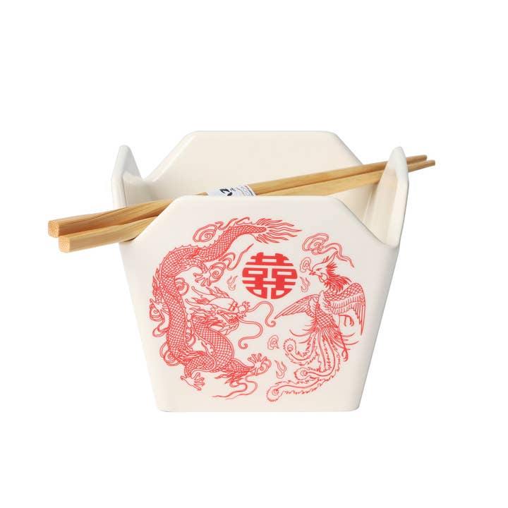 Urban Tokyo - Wholesale Decorative Plate/Dish/Bowl - 16oz 5"W x 4"H Takeout Box Serving Bowl With Chopsticks Phoenix (1/16)