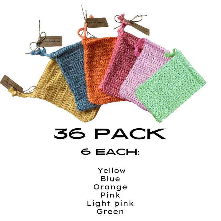 Ink and Fiber Designs - Wholesale Soap Pouch/Sack/Bag - 36 Case Variety Sisal Soap Saver Bag Colors