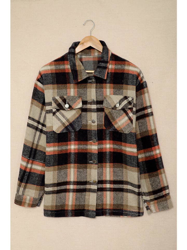 PRETTY BASH - Wholesale Shirt Jacket/Shacket - Women's - Plaid Pocketed Button Front Shacket28