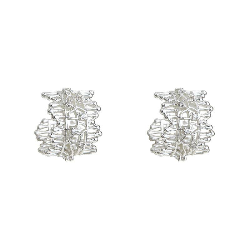 Revelari - Wholesale Hoop Earrings - Textured Silver Hollow Hoop Earrings2