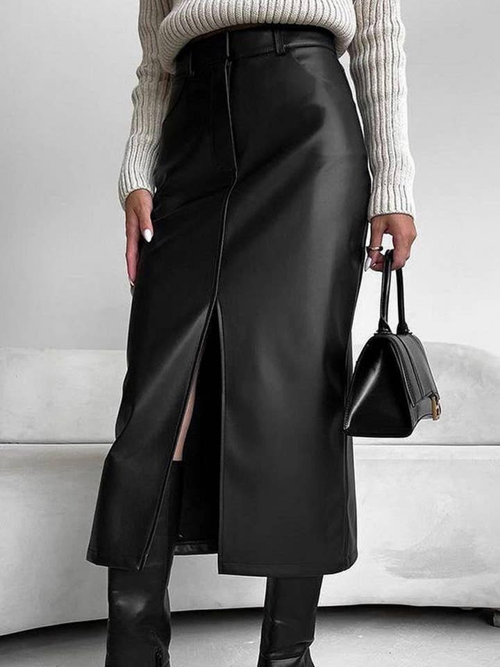 CWBMS0250_VINTAGE PLUS VELVET PU LEATHER SLIT SKIRT and other Purchase Wholesale midi skirt. Free Returns & Net 60 Terms on Faire trending on Faire.