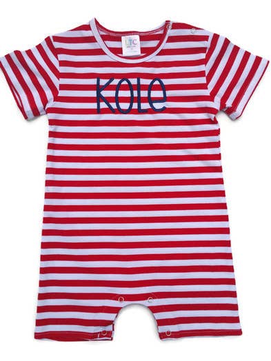 SALE Short Sleeve Knit Romper - Red / White for wholesale by Love That Cotton