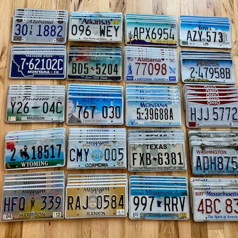 Lot of 100 License Plates- 20 Versions, 5 of Each in Craft Condition for wholesale by RusticPlates