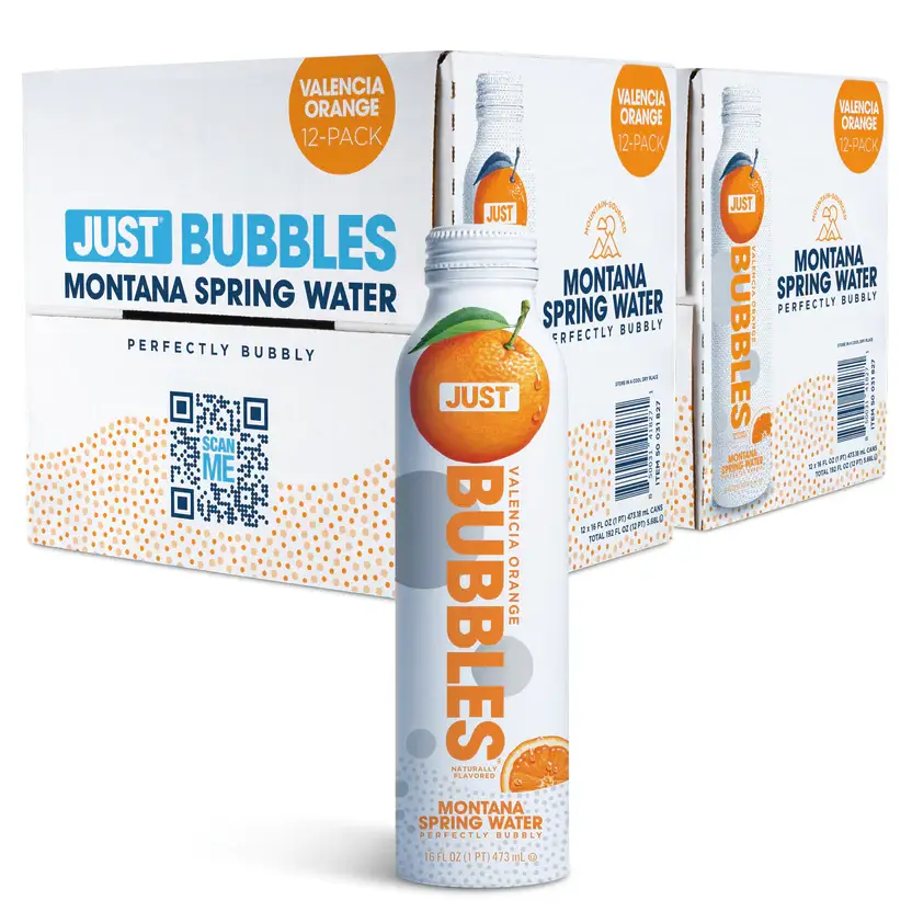 JUST Goods - Wholesale Sparkling Water - Valencia Orange Bubbles-- 16 fl oz | 24 Pack1