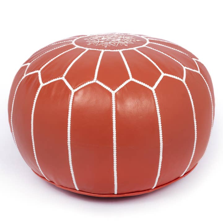 King Of Handmade - Wholesale Ottoman - Orange Ottoman for Living Room, Bedroom - Leather Pouf